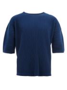 Homme Plissé Issey Miyake Pleated Cropped T-shirt, Men's, Size: 3, Blue, Polyester