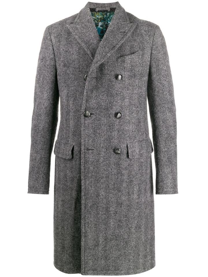 Etro Cappotto Chevron Tweed Coat - Grey