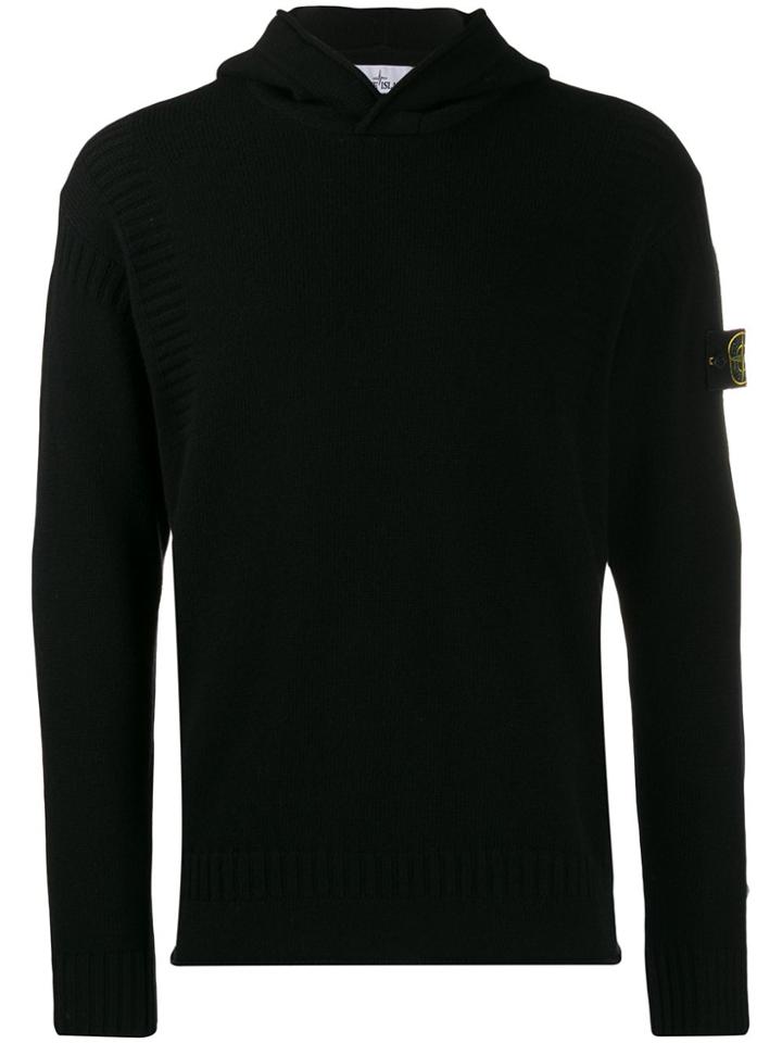 Stone Island Logo Hooded Sweater - Black