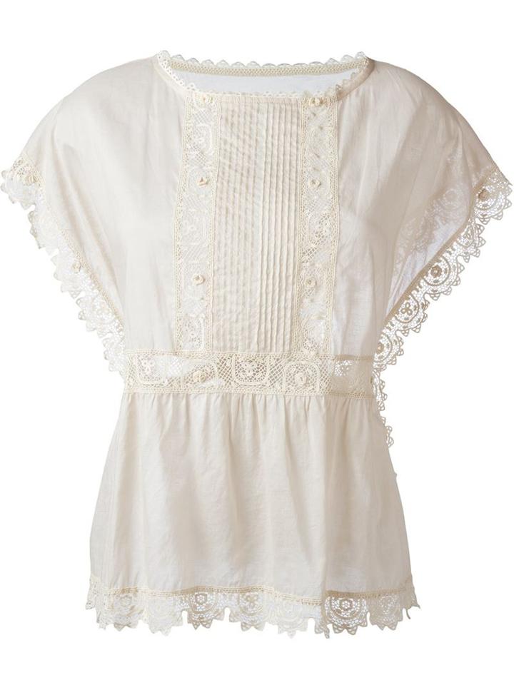 Red Valentino Lace Trim Blouse, Women's, Size: 40, Nude/neutrals, Cotton/polyester