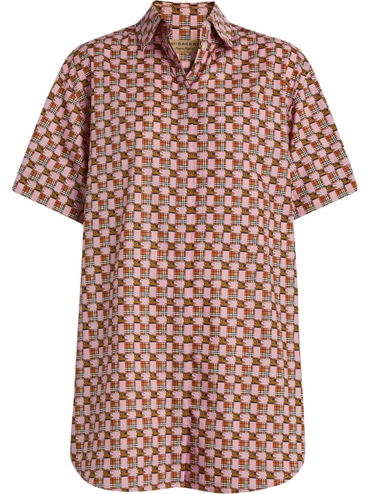 Burberry Short-sleeve Tiled Archive Print Shirt - Pink & Purple