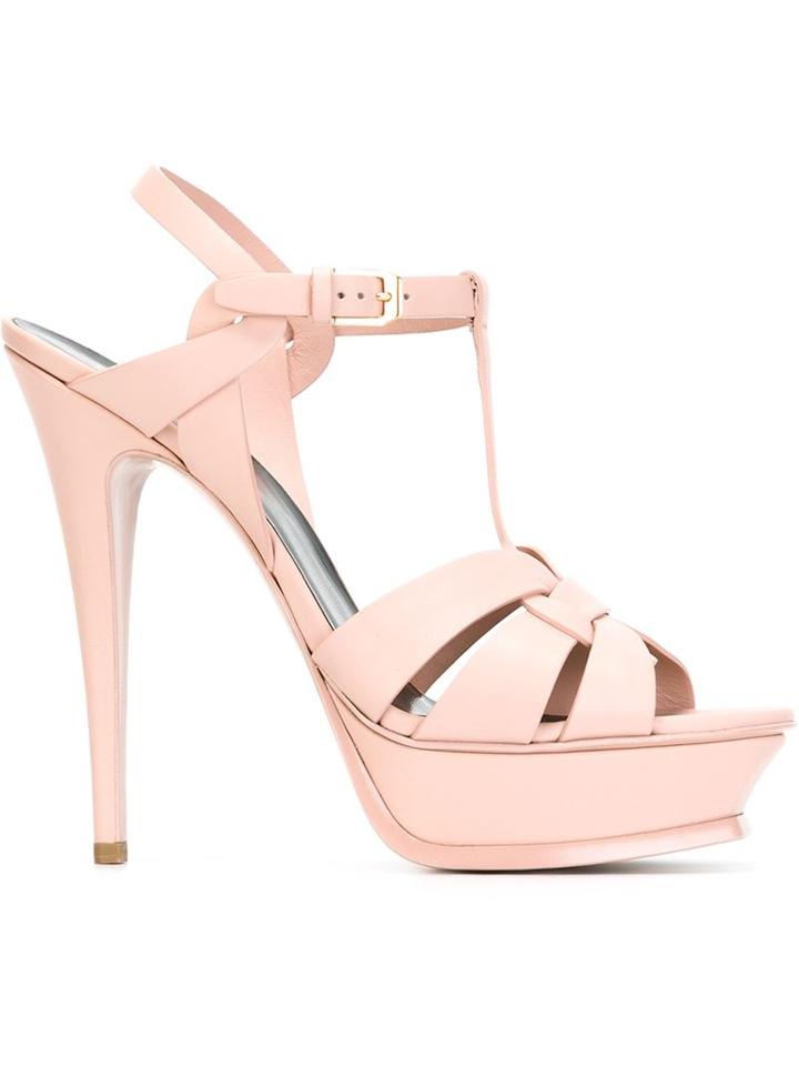 Saint Laurent Tribute Sandals, Women's, Size: 38.5, Pink/purple, Calf Leather/leather