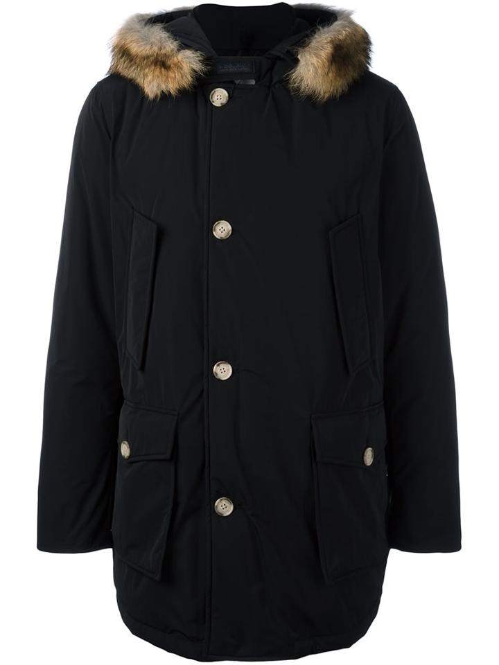 Woolrich Hooded Parka Coat, Men's, Size: Small, Black, Feather Down/polyamide/polyester/coyote Fur