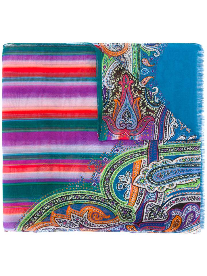 Etro Multi Prints Scarf, Women's, Blue, Silk