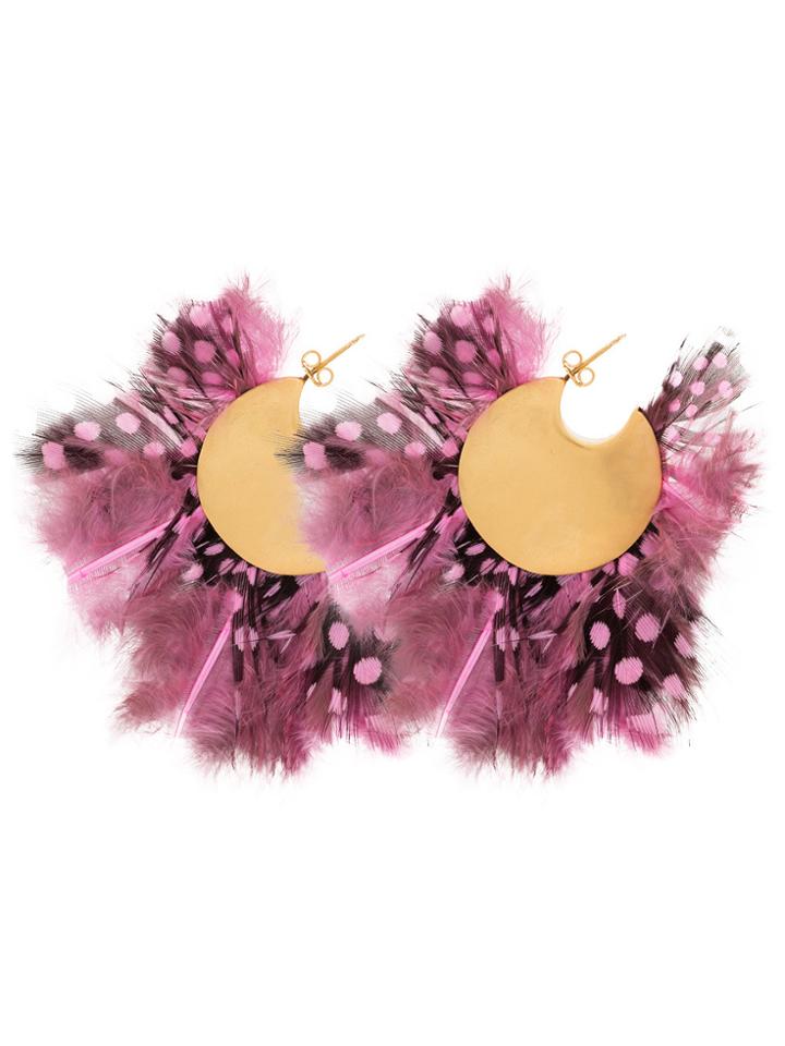 Katerina Makriyianni Pink, Black And White Feather Silver Hoop