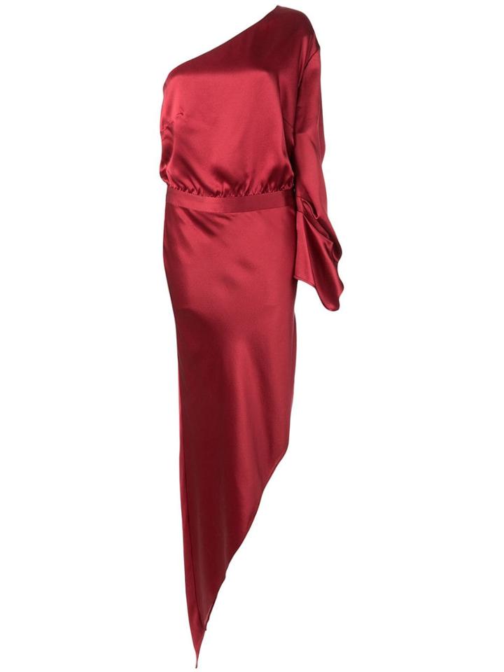 Michelle Mason Asymmetric Single Sleeve Dress - Red