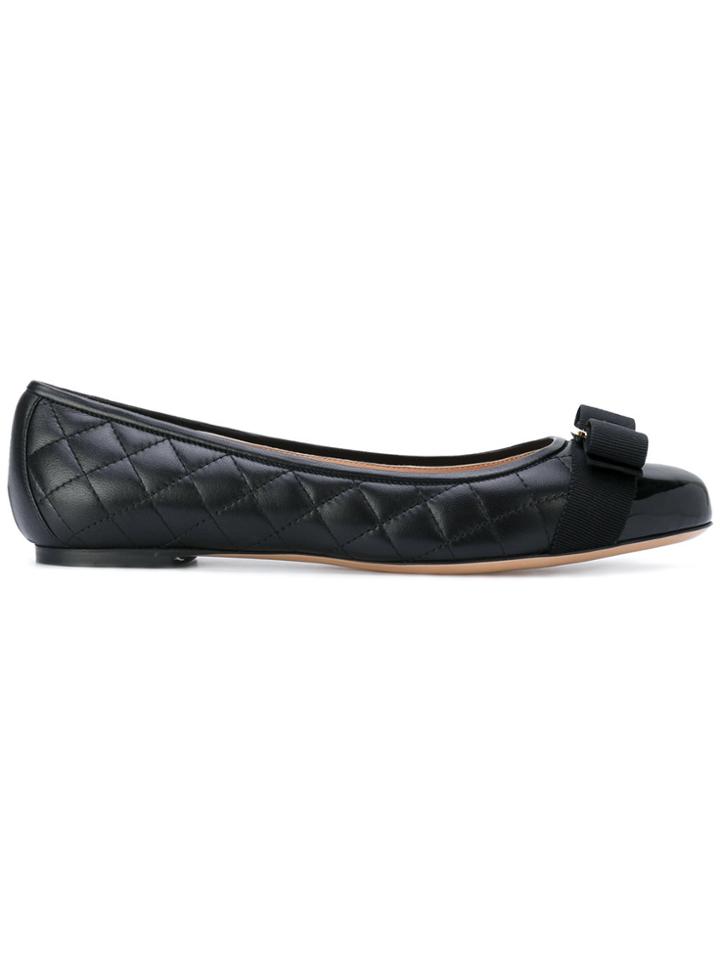 Salvatore Ferragamo Vara Leather Ballerina Flats - Black