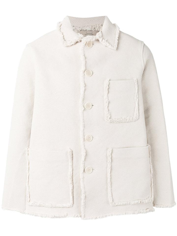 Maison Flaneur Fringed-trim Jacket, Men's, Size: 48, White, Cotton
