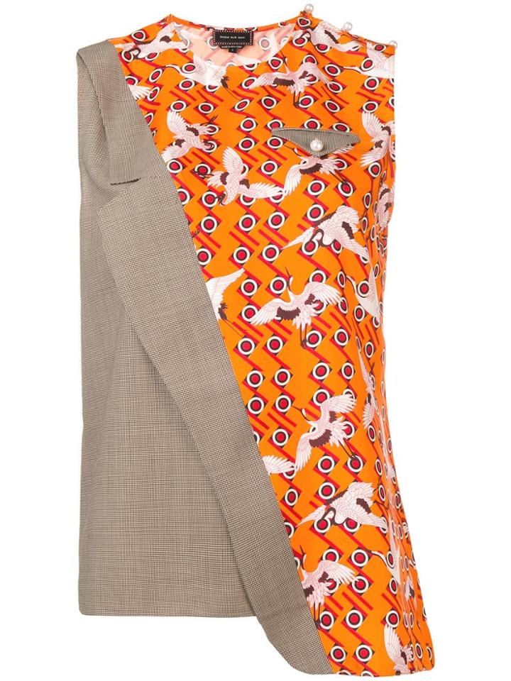 Snow Xue Gao Hybrid Bird Print Blazer Vest - Orange