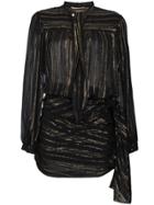 Saint Laurent Bow Detail Metallic Wrap Silk Mini Dress - Black