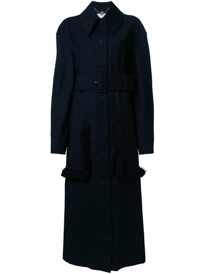 Stella Mccartney Belted Fringe Detail Coat - Black