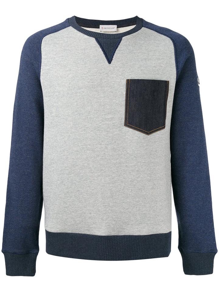 Moncler Denim Pocket Sweatshirt, Men's, Size: Large, Grey, Cotton