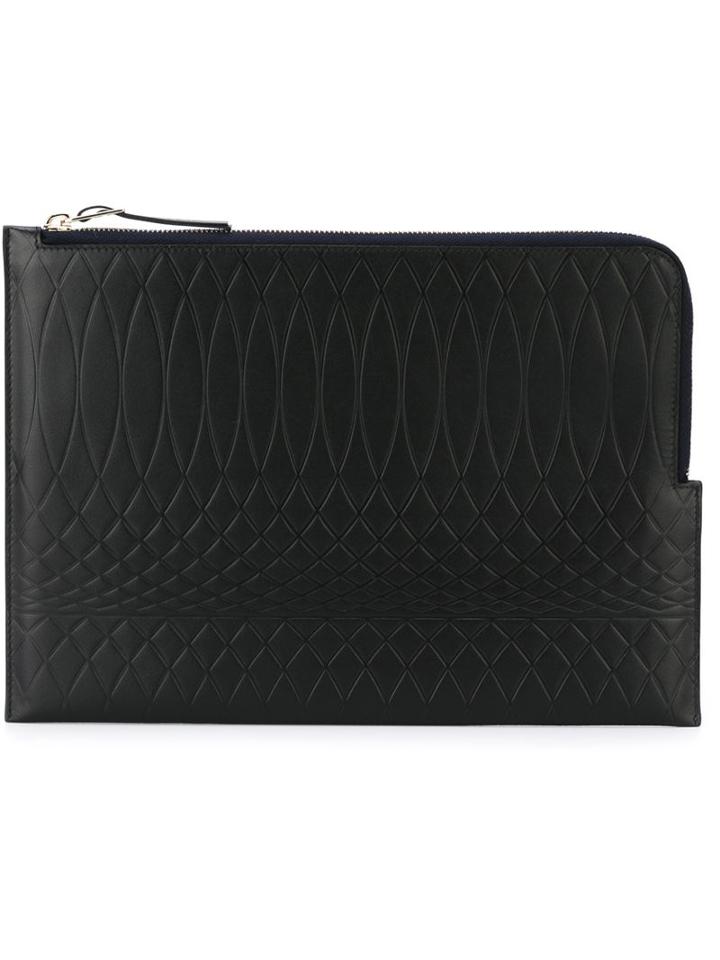 Paul Smith Embossed Zip Pouch, Adult Unisex, Black, Calf Leather/lamb Skin