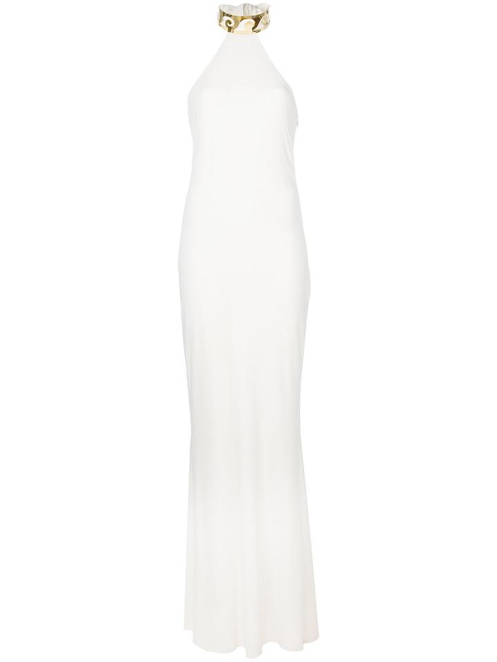 Elena Makri Choker Collar Long Gown - White