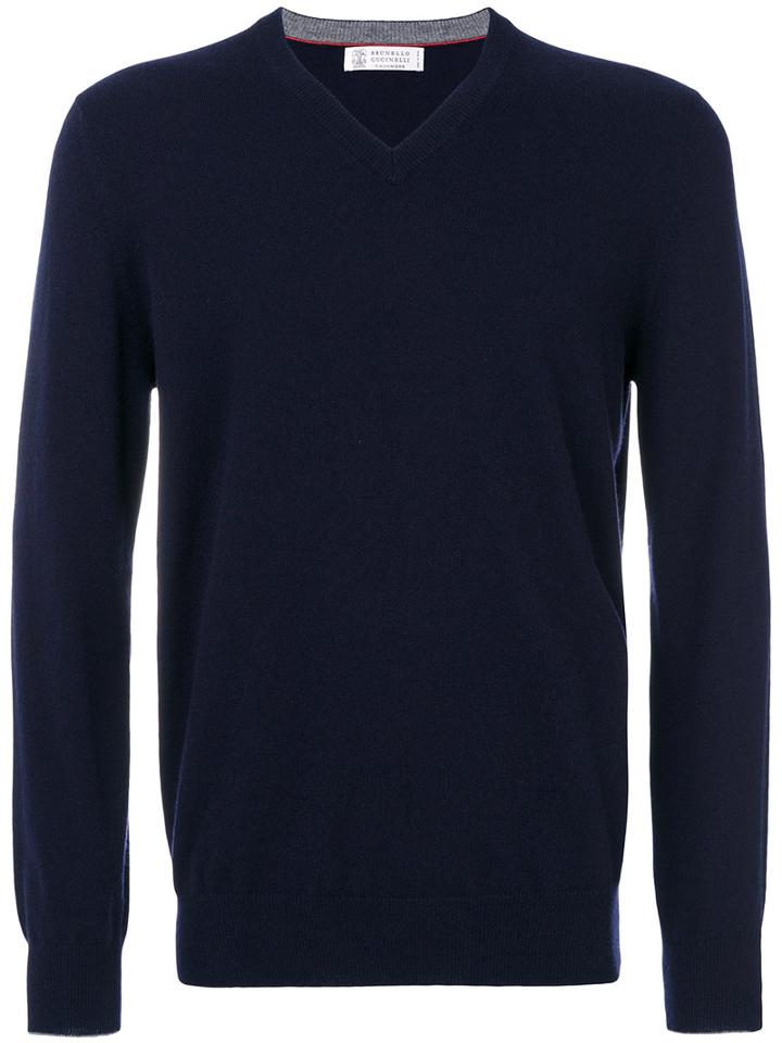 Brunello Cucinelli - V Neck Sweatshirt - Men - Cashmere - 52, Blue, Cashmere