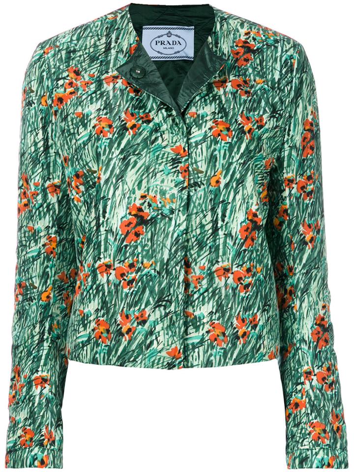 Prada Poppy Print Cropped Jacket - Green