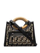 Fendi Black And Nude Runaway Small Raffia Tote Bag
