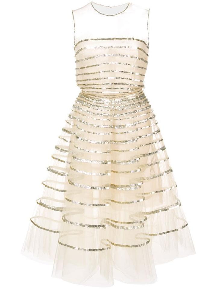 Oscar De La Renta Sequin Band-embroidered Dress - Neutrals