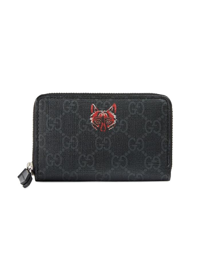 Gucci Wolf Gg Supreme Card Case - Black