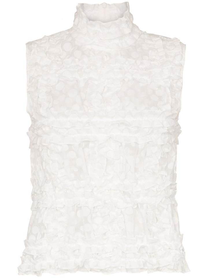 Paskal Polka Dot Ruffle Detail Sleeveless Blouse - White