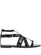 Burberry Union Jack Motif Leather And Suede Sandals - Black