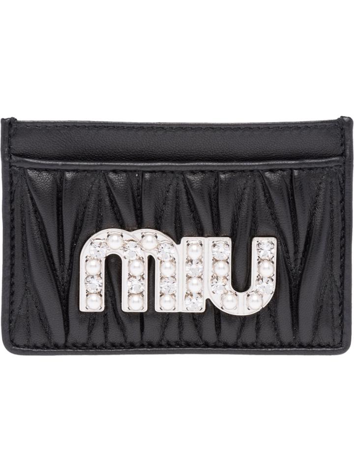 Miu Miu Embellished Matelassé Card Holder - Black