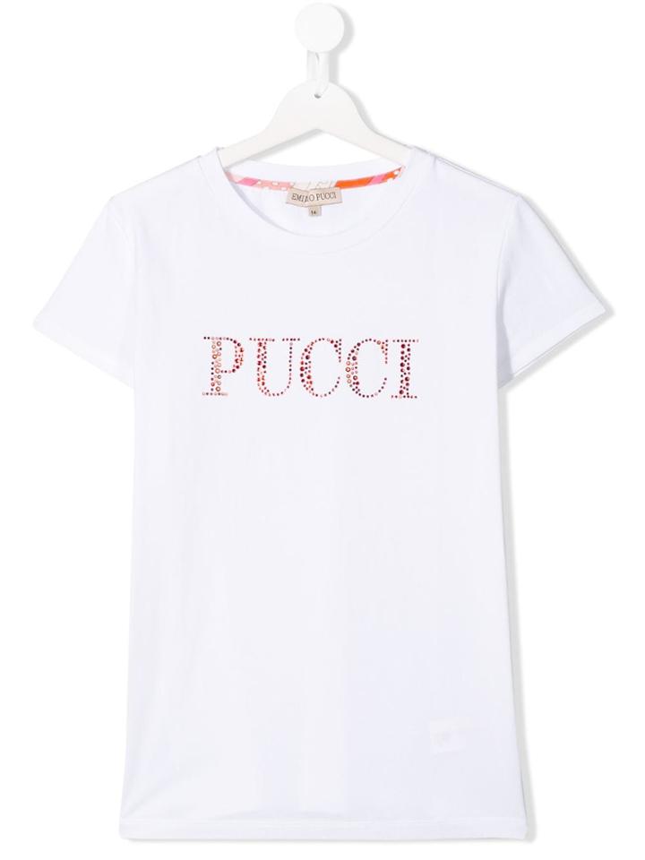 Emilio Pucci Junior Teen Beaded Logo T-shirt - White