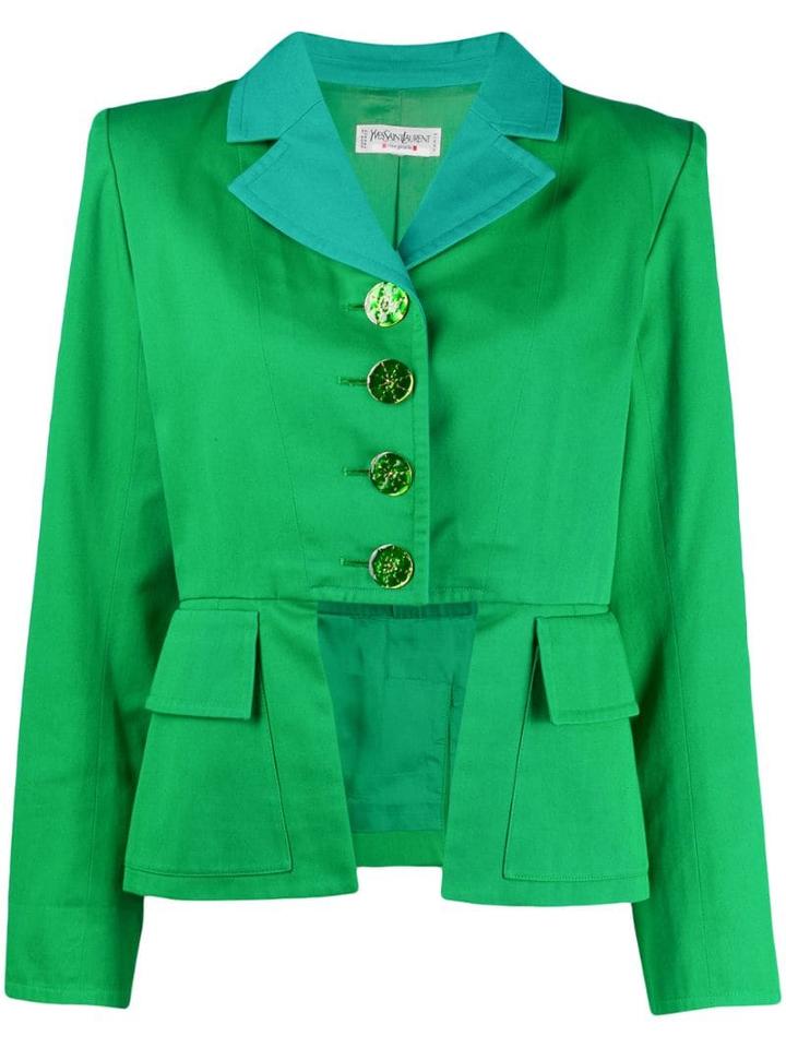 Yves Saint Laurent Pre-owned 1980's Cut-out Cropped Jacket - Green