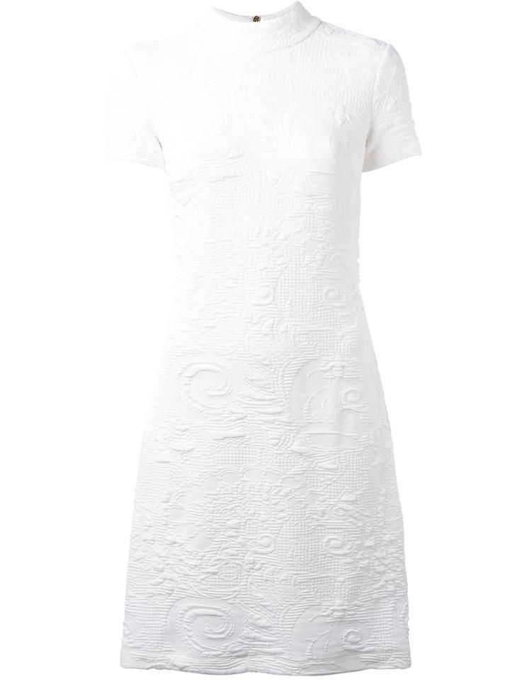 Versace Jeans Embroidery Detail Dress, Women's, Size: 42, White, Polyester/spandex/elastane/viscose