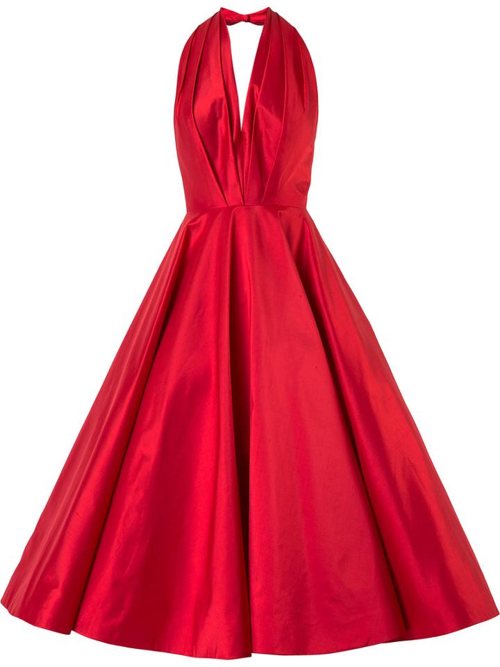 Romona Keveza - Plunge Full Skirt Gown - Women - Silk - 8, Red, Silk