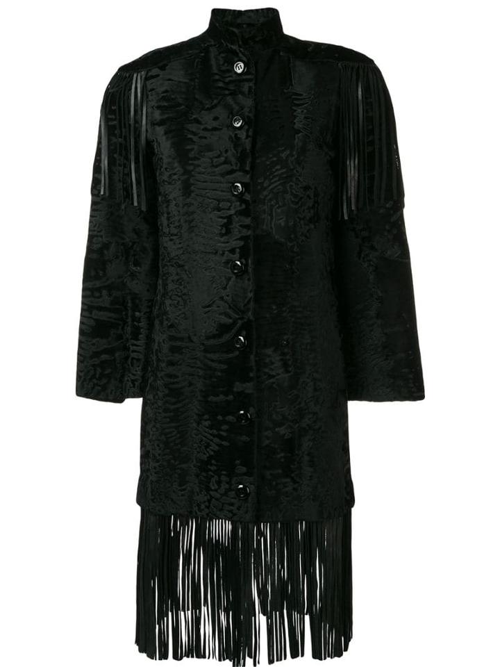 Christian Dior Pre-owned Fringed Fur Coat - Black