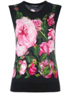 Dolce & Gabbana Rose Print Tank Top, Women's, Size: 38, Black, Cashmere/silk