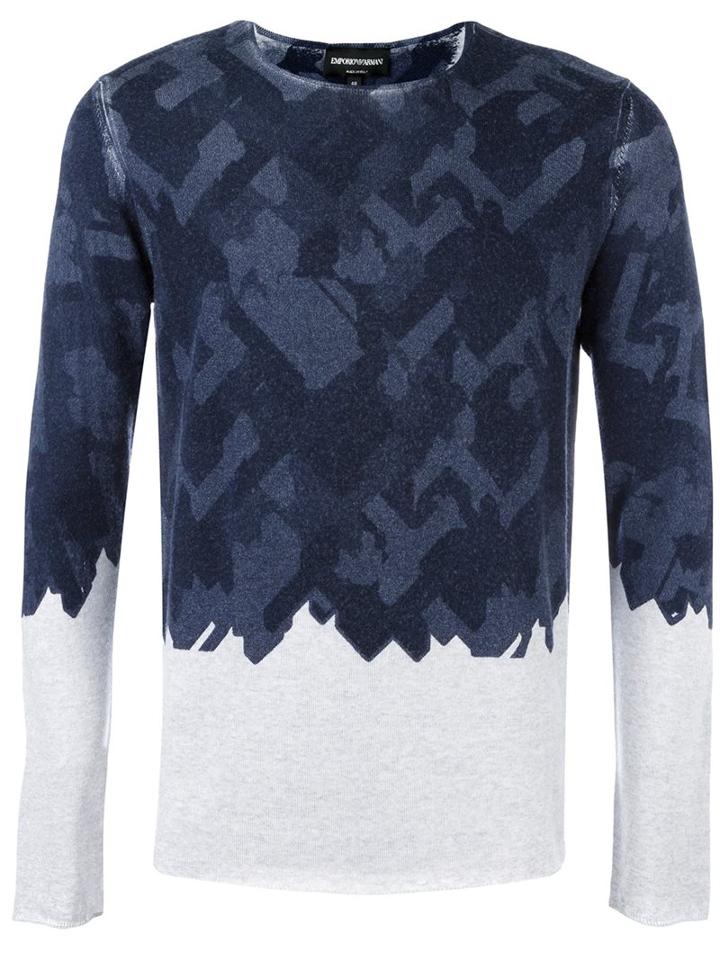 Emporio Armani Patterned Jumper, Men's, Size: 50, Blue, Virgin Wool