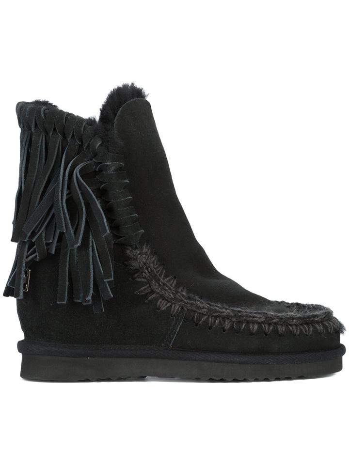 Mou Fringed Fitted Boots - Black
