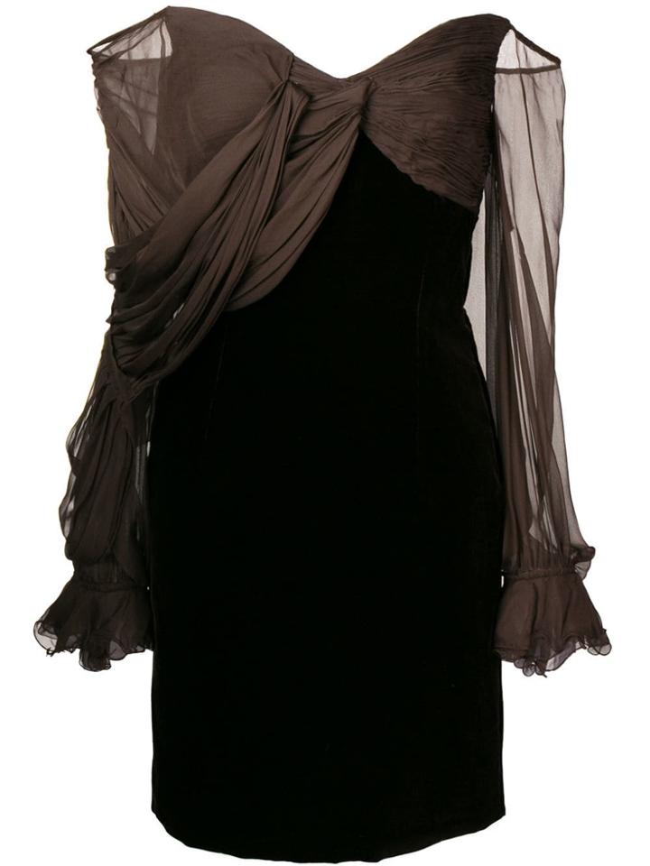 Valentino Vintage 1980's Off-the-shoulder Dress - Brown