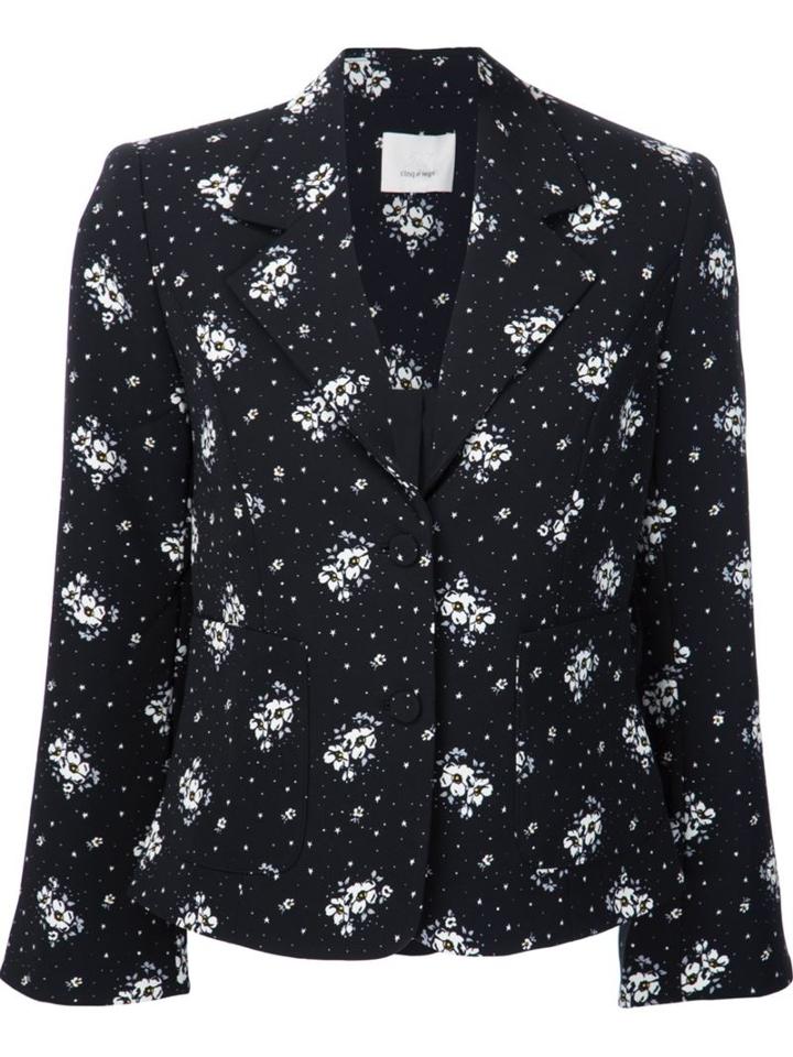 Cinq A Sept Floral Print Blazer, Women's, Size: 8, Black, Triacetate/polyester