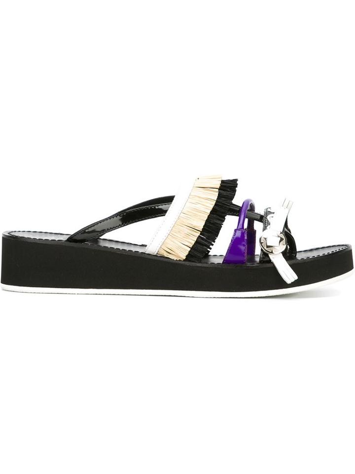 Toga Fringed Sandals, Women's, Size: 39, Black, Rubber/calf Leather/raffia