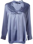 Les Copains V-neck Shirt, Women's, Size: 48, Blue, Silk/spandex/elastane