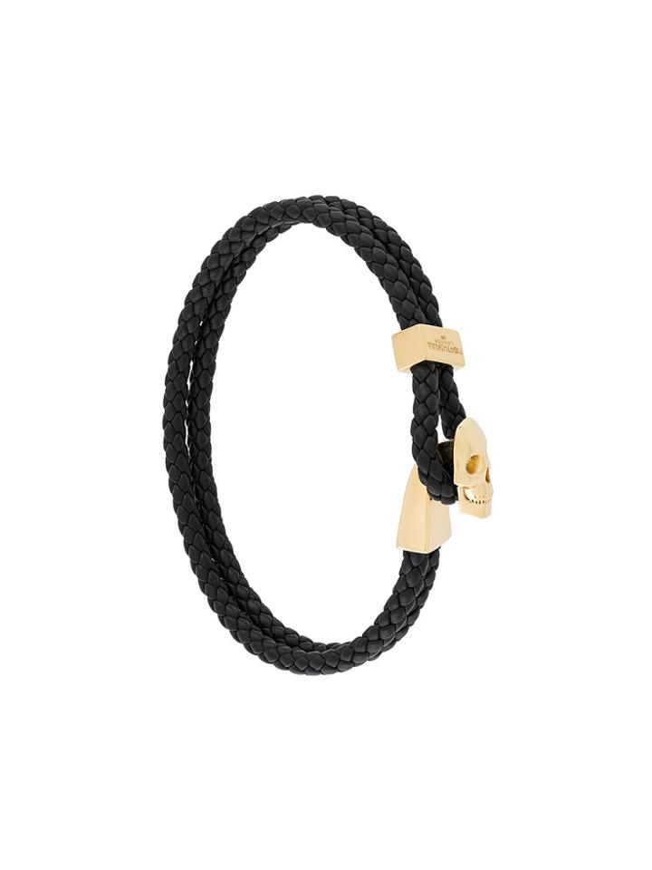 Northskull Braided Leather Skull Bracelet - Black
