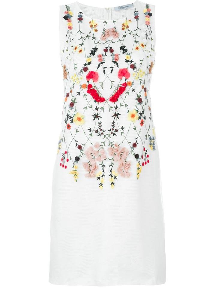 Blumarine Floral Appliqué Shift Dress, Women's, Size: 44, White, Silk/cotton/polyamide