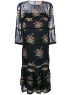 No21 Sheer Top Floral Dress - Black