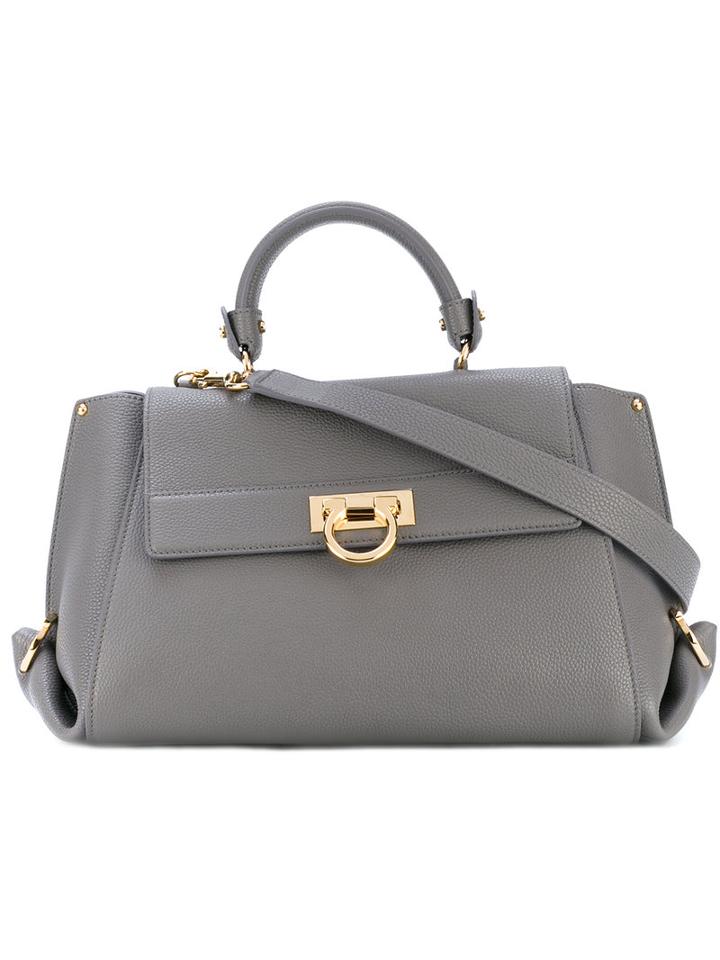 Salvatore Ferragamo - Fold-over Shoulder Bag - Women - Calf Leather - One Size, Grey, Calf Leather