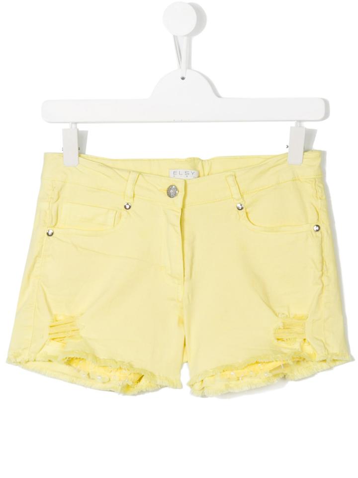 Elsy Teen Distressed Detail Denim Shorts - Yellow & Orange