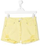 Elsy Teen Distressed Detail Denim Shorts - Yellow & Orange