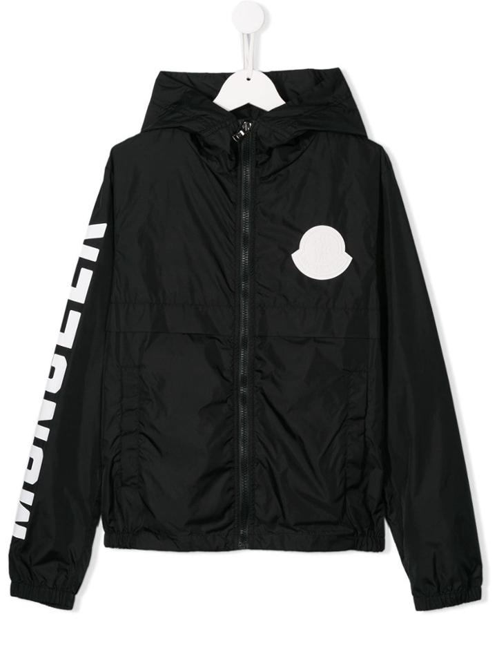 Moncler Kids Logo Print Hooded Rain Jacket - Black