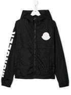 Moncler Kids Logo Print Hooded Rain Jacket - Black
