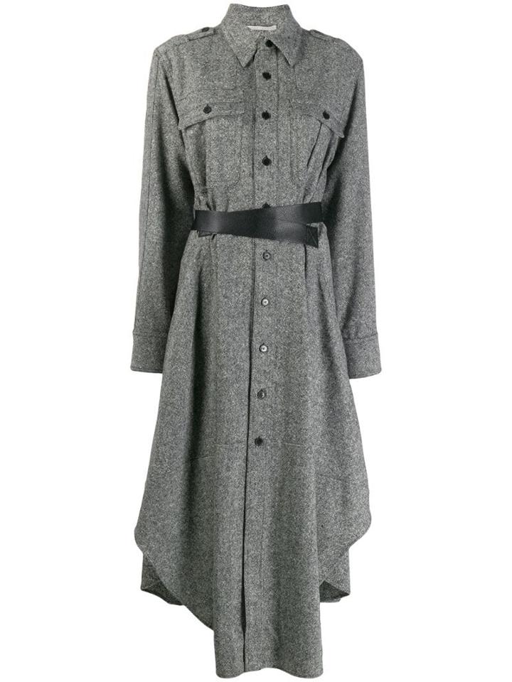 Stella Mccartney Belted Tweed Shirt Dress - Black
