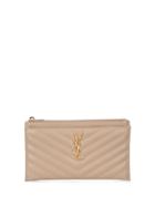 Saint Laurent Monogrammed Matelassé Calf Leather Clutch - Grey