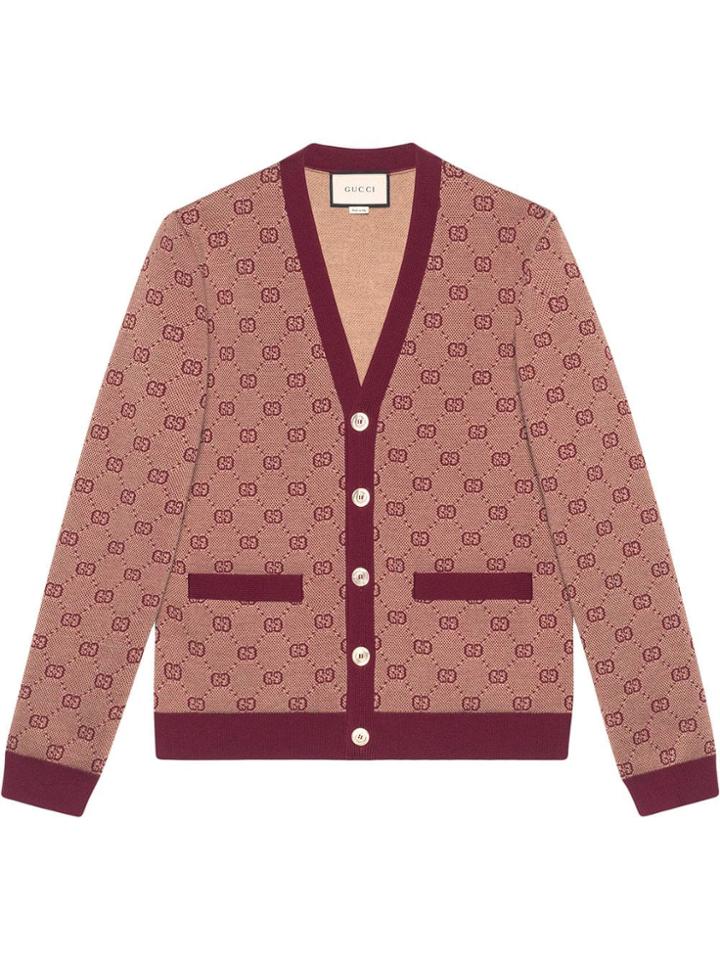 Gucci Gg Jacquard Knit Cardigan - Red