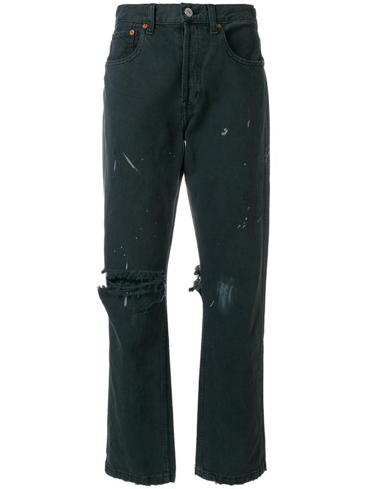 Re/done Distressed Paint Spattered Jeans - Grey